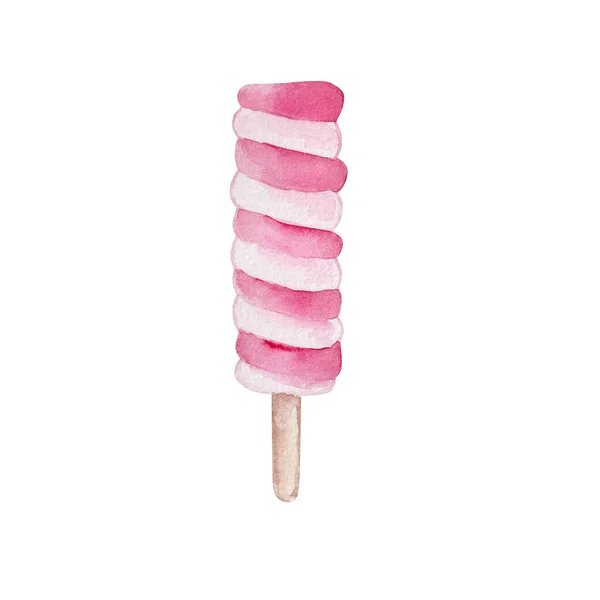 Watercolor Fruit Ice Cream Pink Stick — Stock Photo, Image