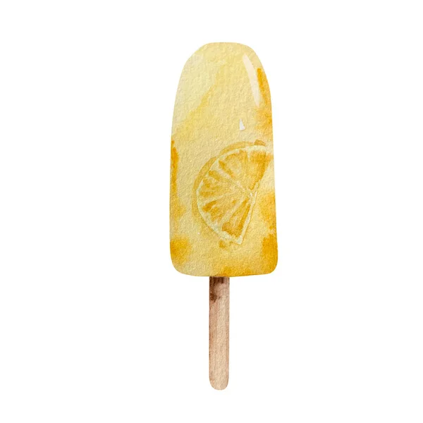 Watercolor Fruit Ice Cream Yellow Orange Slice Stic — Stock Photo, Image