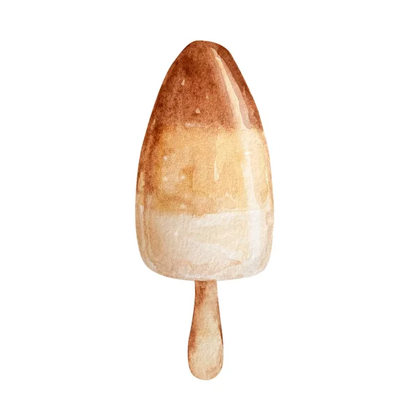 水彩画巧克力和焦糖冰淇淋放在手杖上 — 图库照片