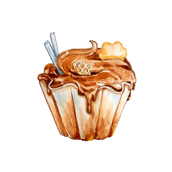 Карамельное Мороженое Акварелью Печеньем Чашке — стоковое фото