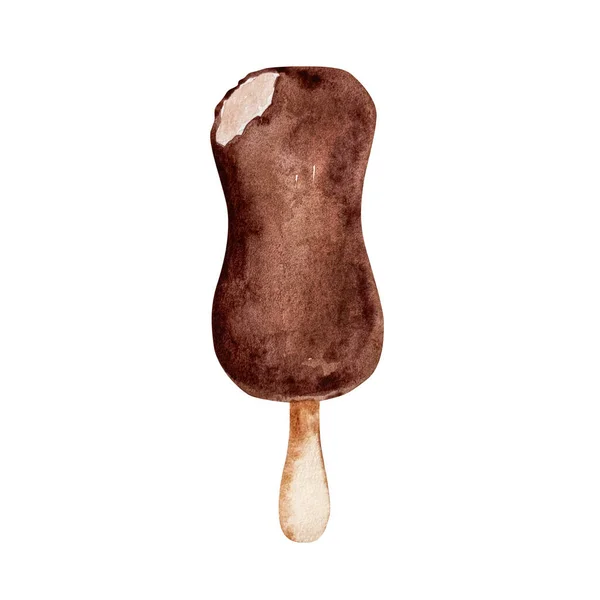 Акварельне Шоколадне Морозиво Кусалося Паличці — стокове фото