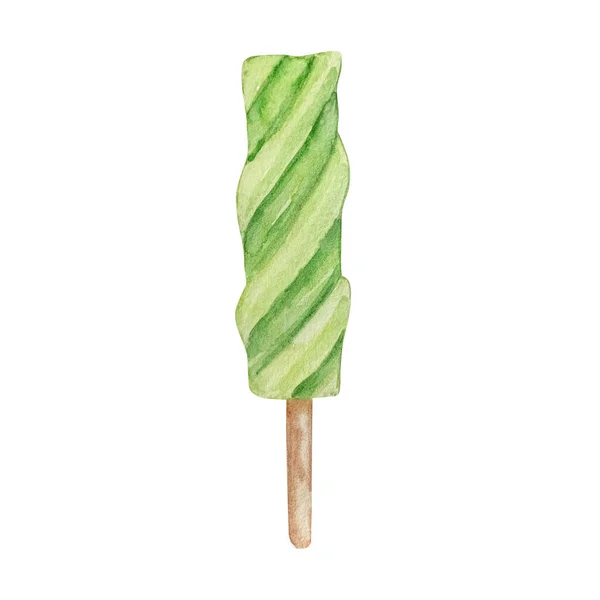 Watercolor Ice Cream Fruity Green Stick — Stock Photo, Image