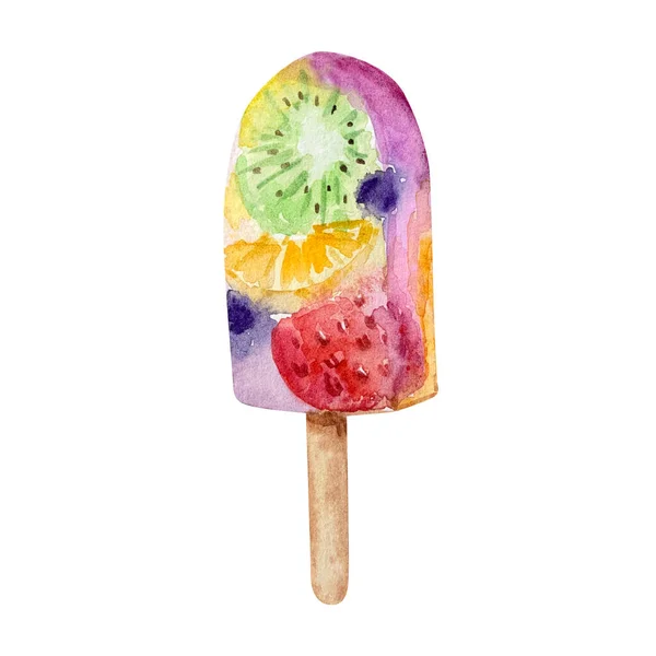 Watercolor Ice Cream Fruit Slices Stic — Stock Photo, Image