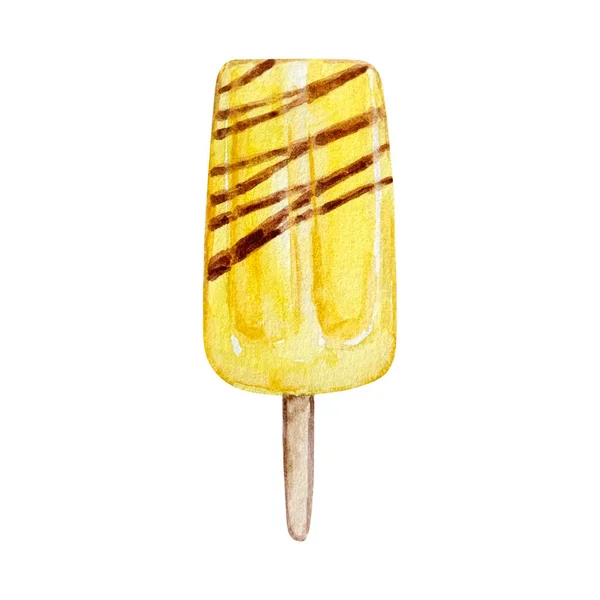 スティック上の水彩フルーティーな黄色のアイスクリーム — ストック写真