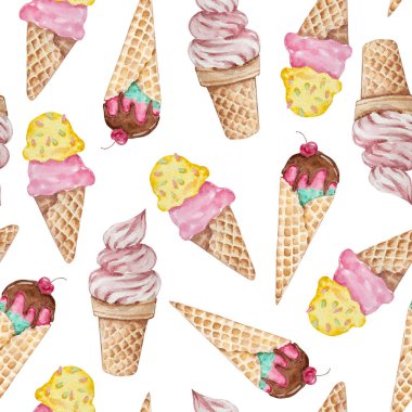 Waffle külahlarında suluboya dondurmaların kusursuz yaz düzeni.