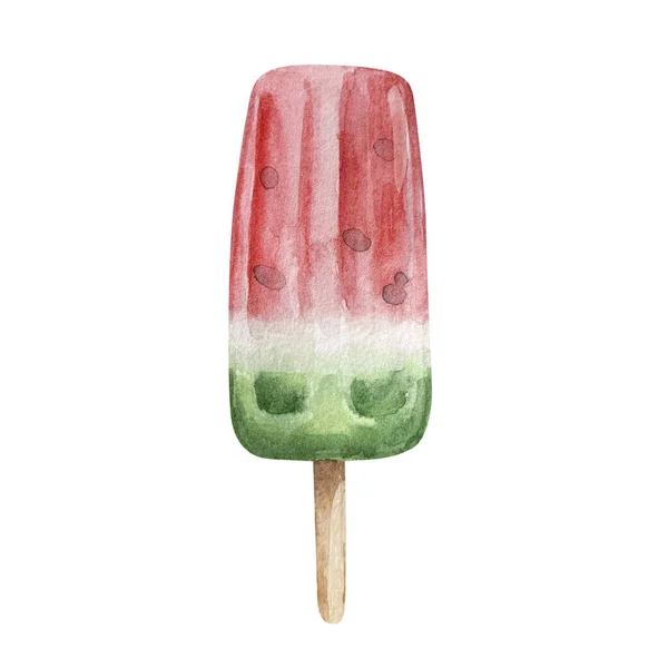 スイカの形をした水彩アイスクリーム — ストック写真
