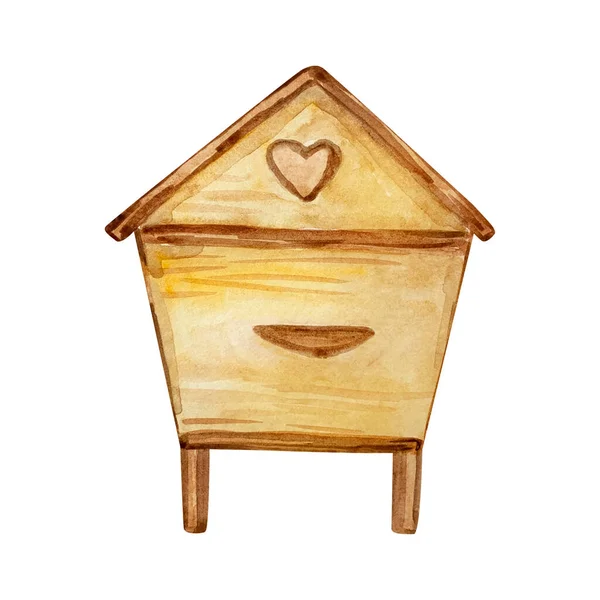 Watercolor Wooden House Bees — Stock Photo, Image