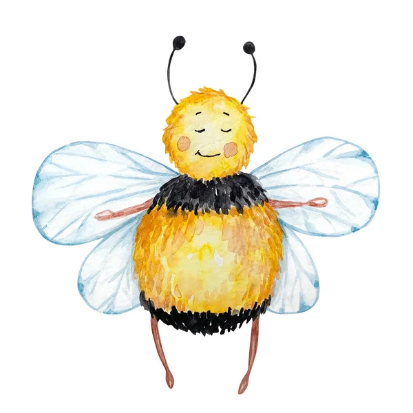 Akvarel Roztomilý Med Včela — Stock fotografie