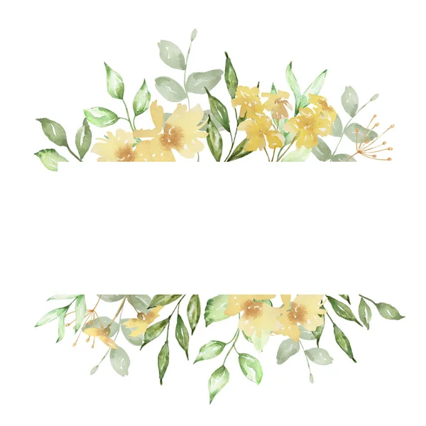 Πανό Καρέ Από Λεπτά Κίτρινα Λουλούδια Και Πράσινα Φύλλα — Φωτογραφία Αρχείου