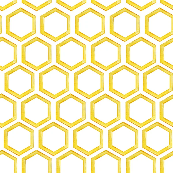 Seamless Pattern Watercolor Bright Honeycombs White Background — Stockfoto