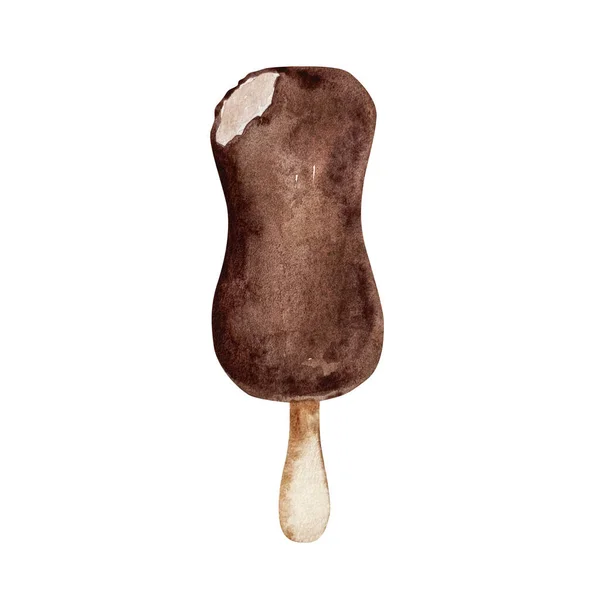 水彩画的巧克力冰淇淋被一个西班牙佬咬掉了 — 图库照片