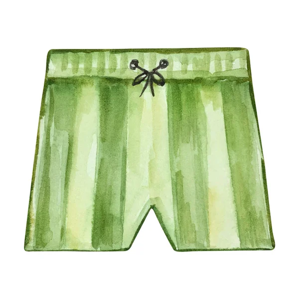 Watercolor Green Summer Beach Shorts Isolated White Background — Stock fotografie
