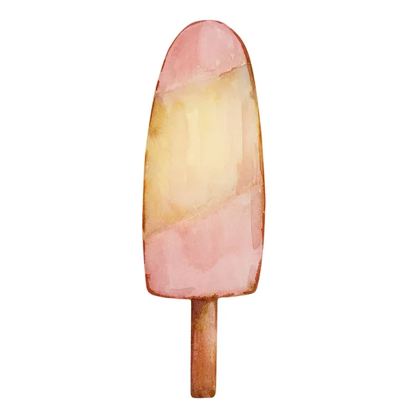 Watercolor Fruit Ice Cream Stick Isolated White Backgroun —  Fotos de Stock