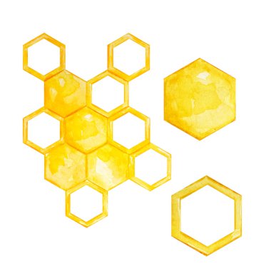 Watercolor honey set, different honeycombs on a white background