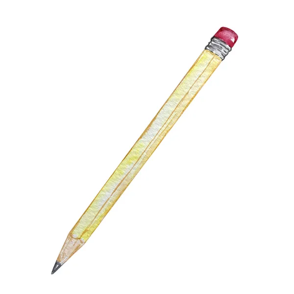 Watercolor School Children Yellow Pencil Isolated White Background — Foto de Stock