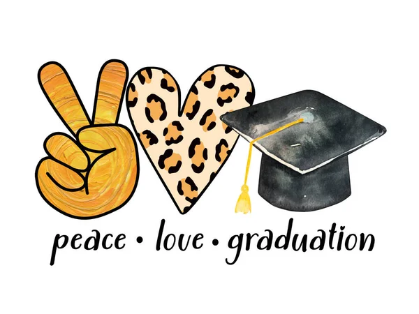 Watercolor Peace Love Graduation White Background — Foto Stock