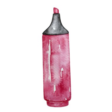 watercolor illustration school pink marker isolated on white background