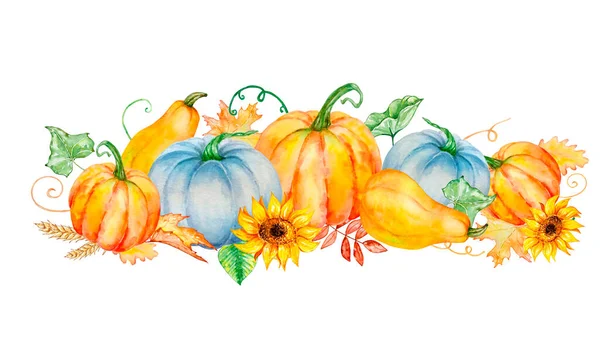 Watercolor Illustration Autumn Pumpkins Composition White Background — Stock fotografie