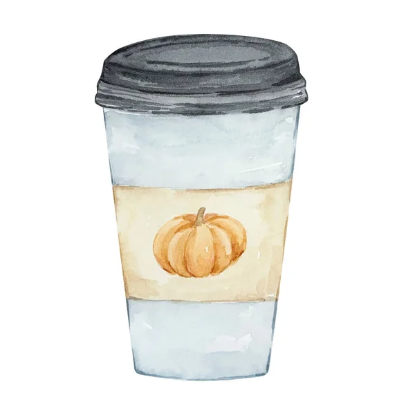 Watercolor Illustration Takeaway Coffee Mug Isolated White Background — 스톡 사진