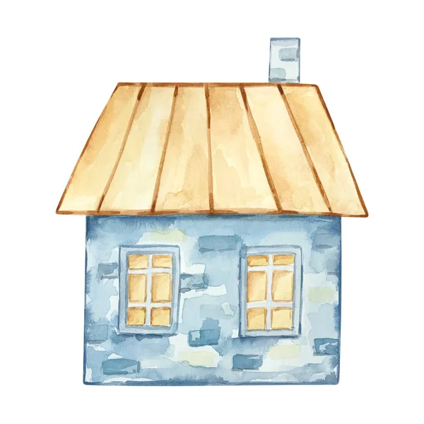 Watercolor Illustration House Isolated White Background — Photo