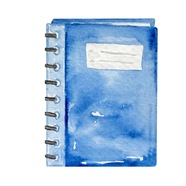 Watercolor Illustration Blue Spiral Notebook Isolated White Background — Stockfoto