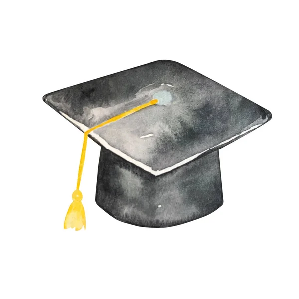 Watercolor Illustration Graduate Hat Isolated White Background — Stock Photo, Image