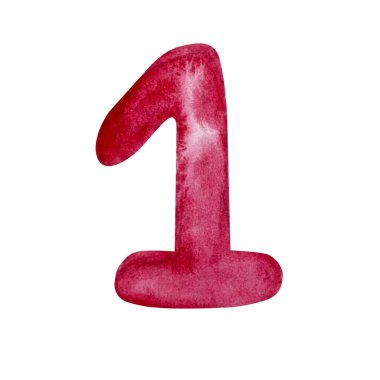 Watercolor illustration red number one isolated on white background