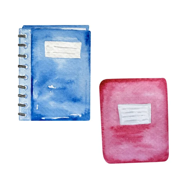 Aquarel Twee Notitieboekjes Voor Een School Roze Blauw Een Spiraal — Stockfoto