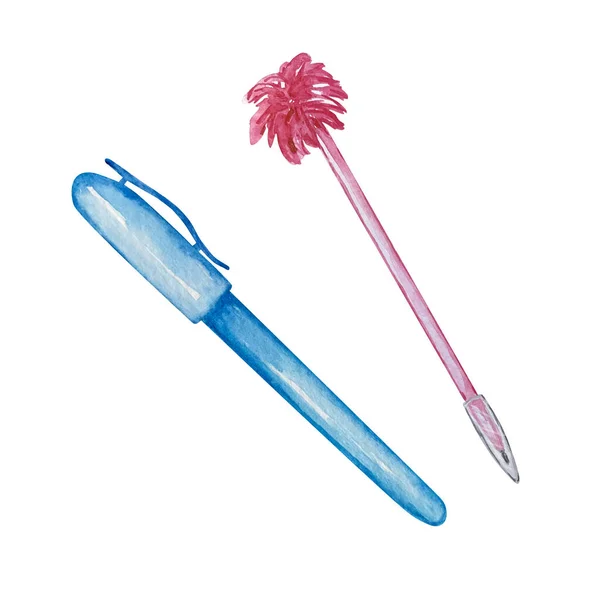 Aquarell Zwei Kugelschreiber Geschlossen — Stockfoto