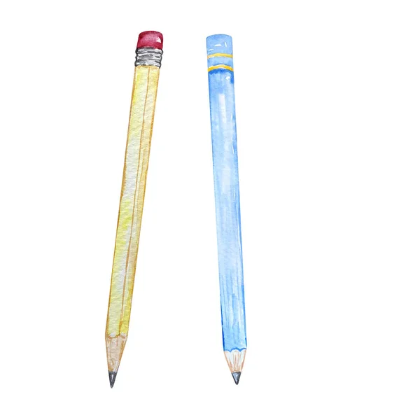 Watercolor Illustration Two Pencils — Stock Photo, Image