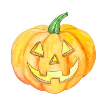 Suluboya illüstrasyon, balkabağı Jack o fener beyaz arkaplanda izole