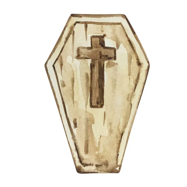 水彩図 白地に隔離された木棺 — ストック写真