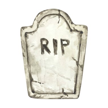 Suluboya çizimi, beyaz arkaplanda izole edilmiş mezar taşı