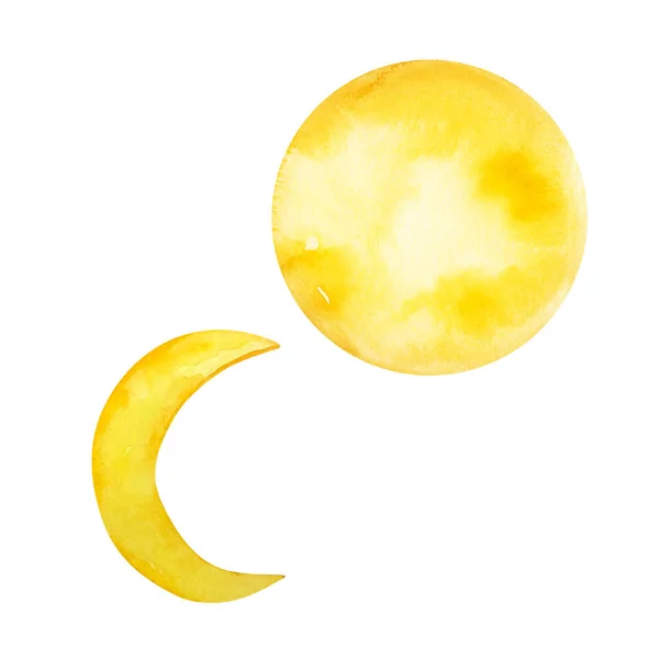 水彩ハロウィンは白い背景に2つの黄色の月を設定します — ストック写真