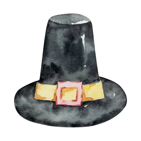 Thanksgiving Day Watercolor Black Hat Isolated — Stock Photo, Image