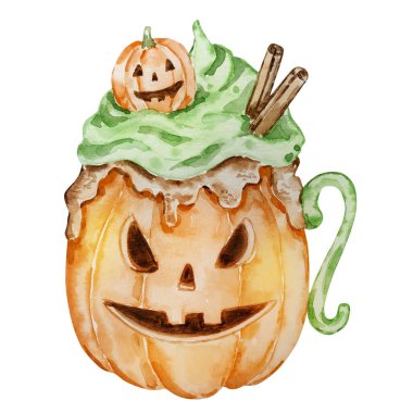 Suluboya cadılar bayramı içkisi izole edilmiş balkabağı kabağında.