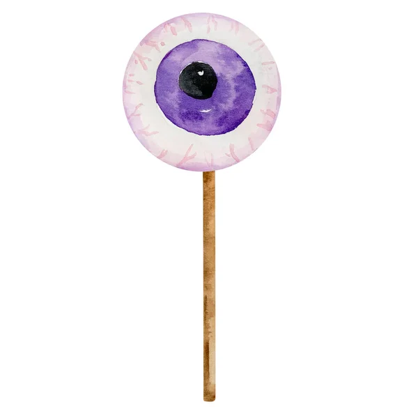 Watercolor Halloween Eye Lollipop Isolated — Stock Photo, Image