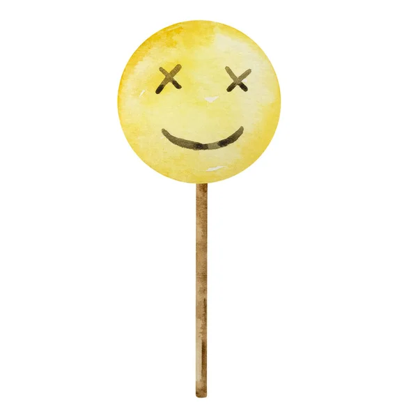 Watercolor Halloween Spooky Yellow Lollipop Isolated — Stock Photo, Image