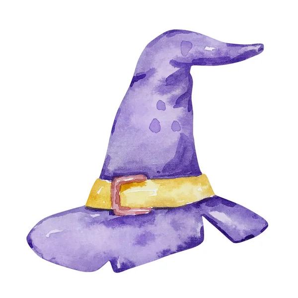水彩ハロウィン紫の魔女の帽子は隔離された — ストック写真