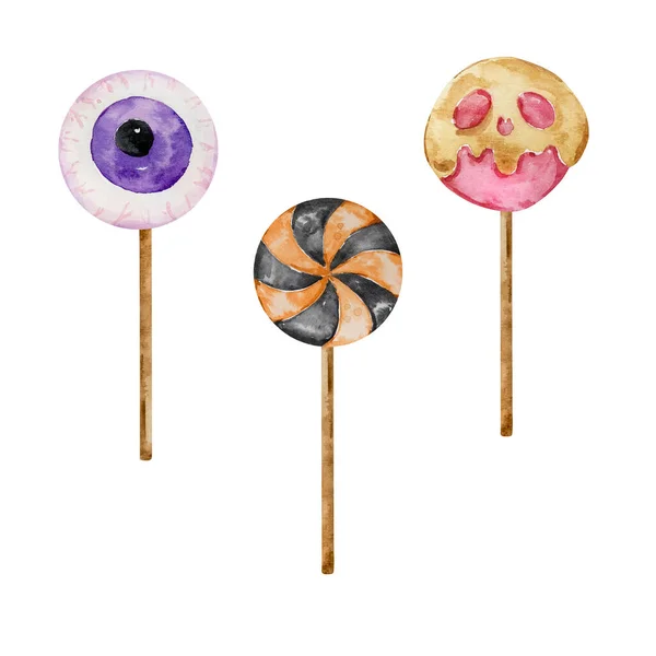 Watercolor Halloween Set Colorful Lollipops Isolated — Stock Photo, Image