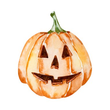 Suluboya cadılar bayramı portakallı balkabağı feneri.