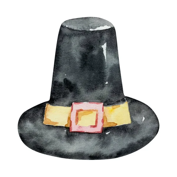 感恩节水彩画黑帽被隔离 — 图库照片