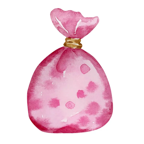 Aquarell Halloween Rosa Süßigkeitenbeutel Isoliert — Stockfoto