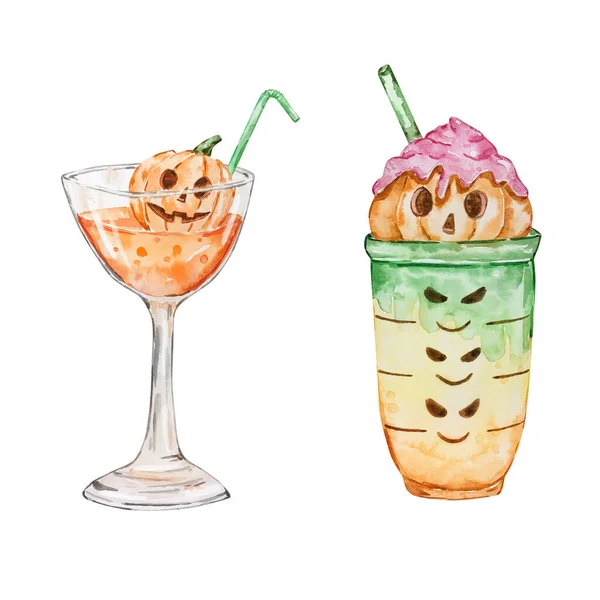 Watercolor Halloween Set Spooky Drinks Isolated — Stock Photo, Image