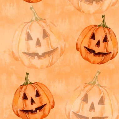 Turuncu arka planda kusursuz suluboya balkabağı deseni