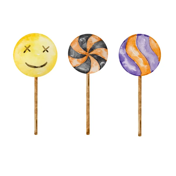 Watercolor Halloween Set Colorful Lollipops Isolated — Stock Photo, Image