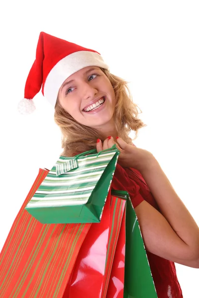 Girl with christmas shopping bags — Stock Photo, Image