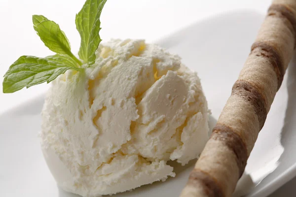 Vanilla Ice cream with mint — Stock Photo, Image