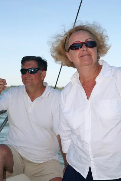 Middle-aged couple on boat sailing — Stock Photo, Image