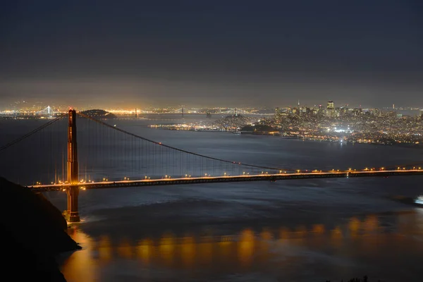 Golden Gate Bridge Notte Con Skyline San Francisco Sullo Sfondo — Foto Stock